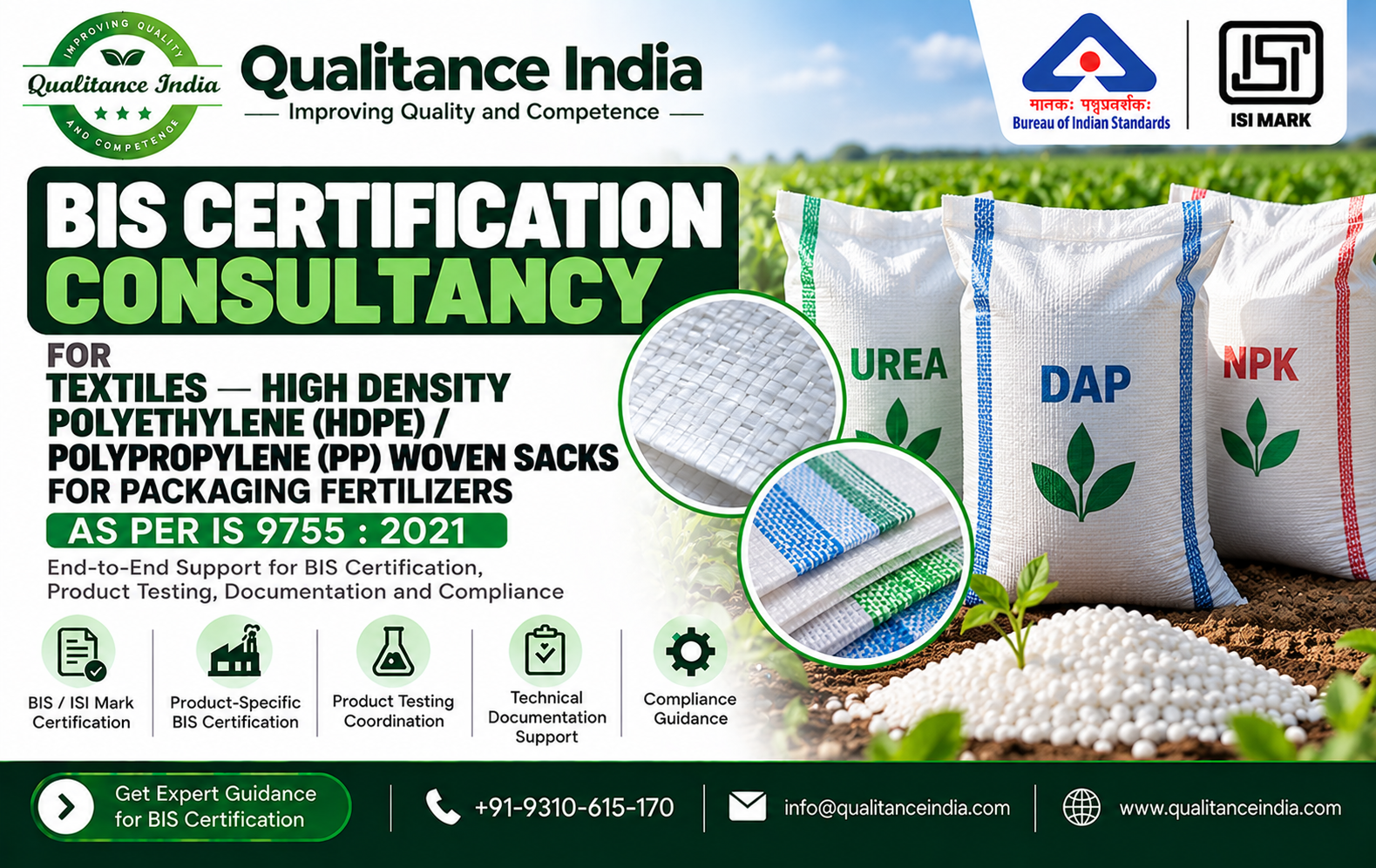 BIS Certification Consultant for HDPE/PP Woven Fertilizer Bags | IS 9755:2021 | Qualitance India