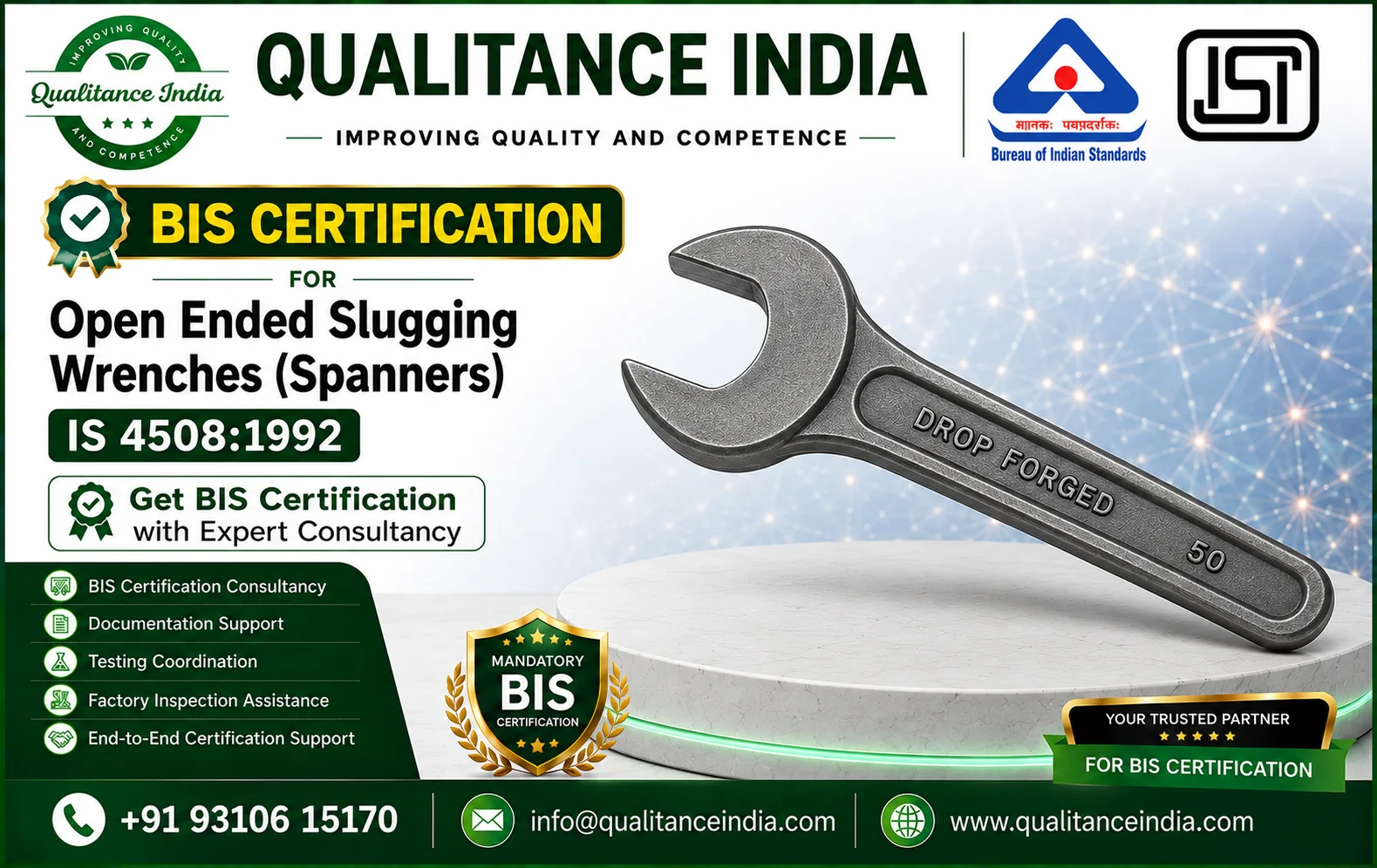 Open Ended Slugging Wrenches (Spanners) BIS Certification | IS 4508:1992 | ISI Mark Consultancy | Enforcement Date 01 October 2026