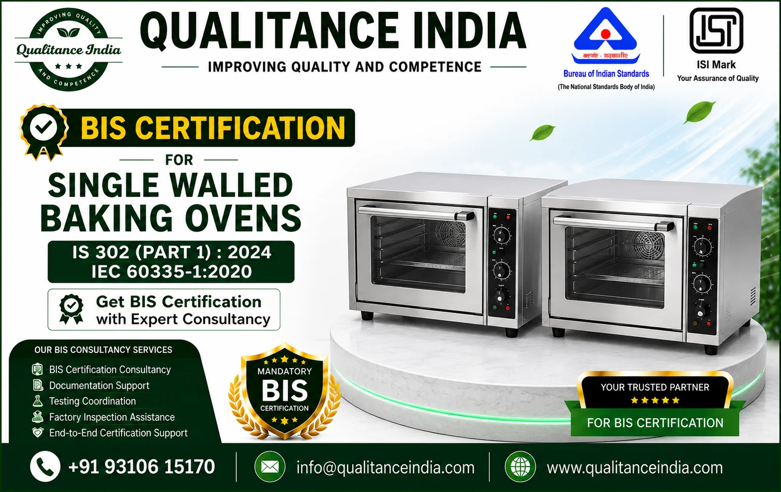 BIS Certification for Single Walled Baking Ovens | IS 302 (Part 1):2024 | IEC 60335-1:2020 | Qualitance India