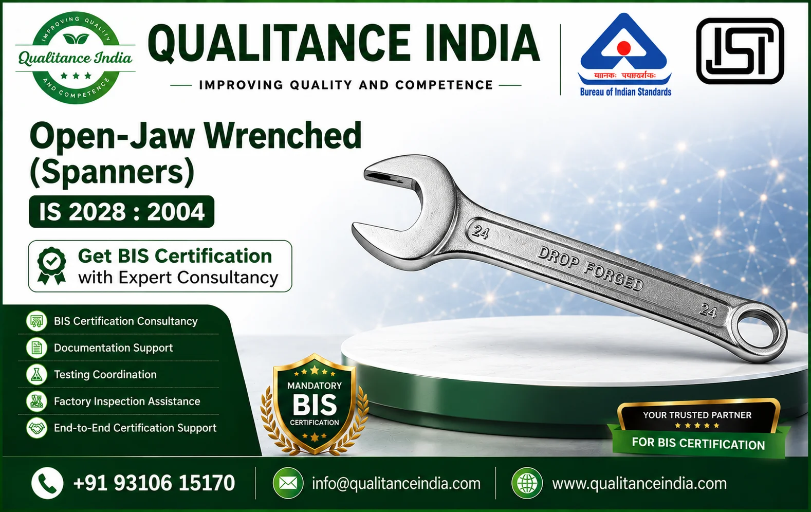 Open-Jaw Wrenches (Spanners) BIS Certification | IS 2028:2004 | Complete ISI Mark Consultancy Guide | Enforcement Date 01 October 2026
