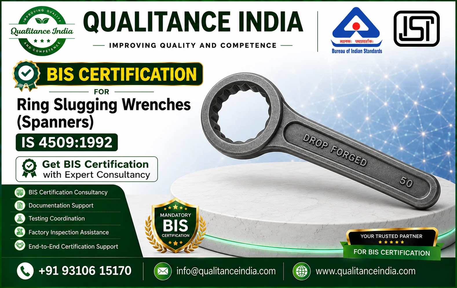 Ring Slugging Wrenches (Spanners) BIS Certification | IS 4509:1992 | Complete ISI Mark Consultancy Guide | Enforcement Date 01 October 2026