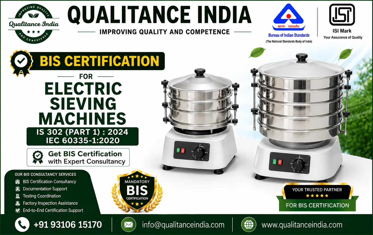 BIS Certification Consultancy for Electric Sieving Machines | IS 302 (Part 1):2024