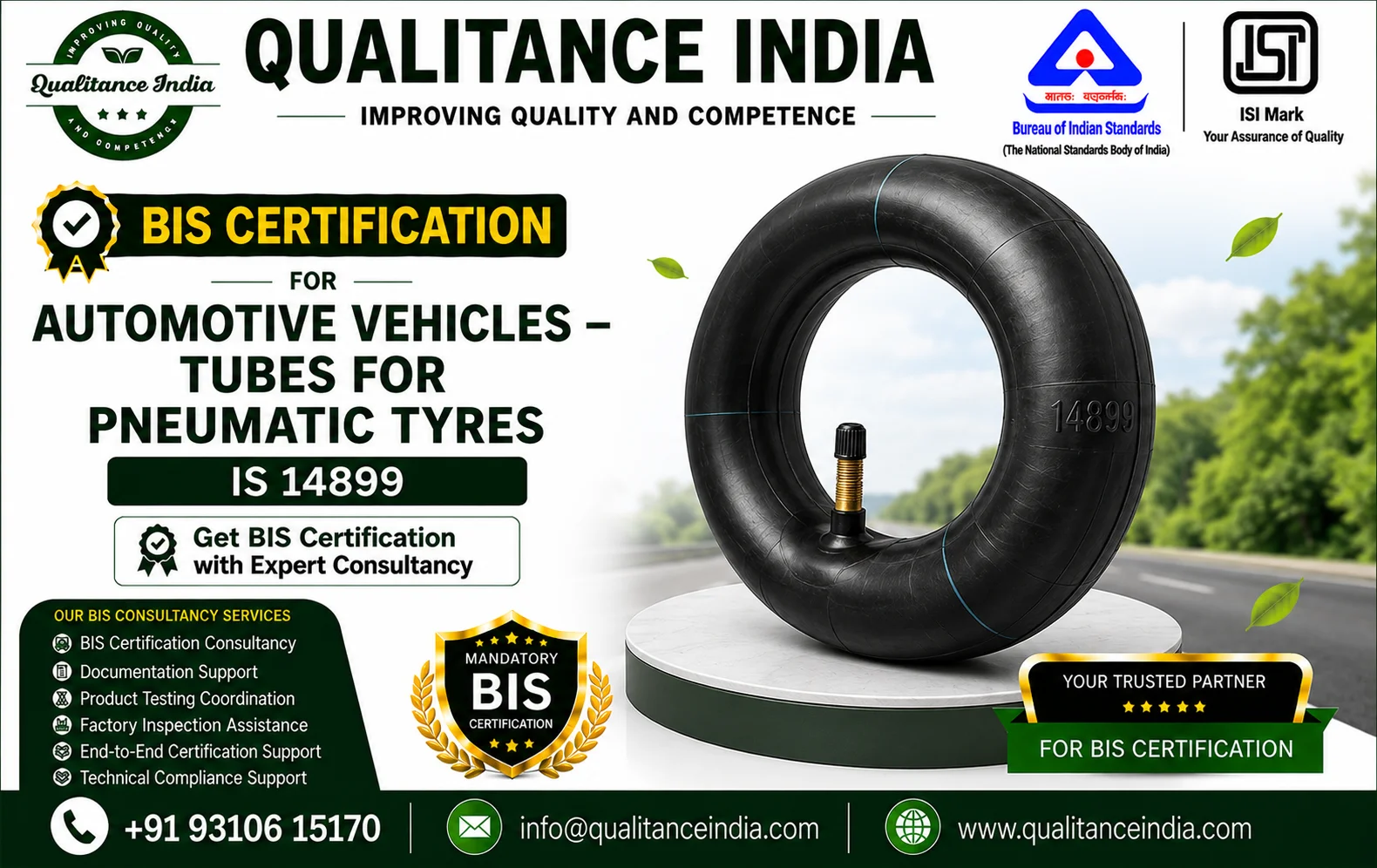 BIS Certification Consultancy for Automotive Vehicles – Tubes for Pneumatic Tyres | IS 13098:2024 | BIS & ISI Mark Certification
