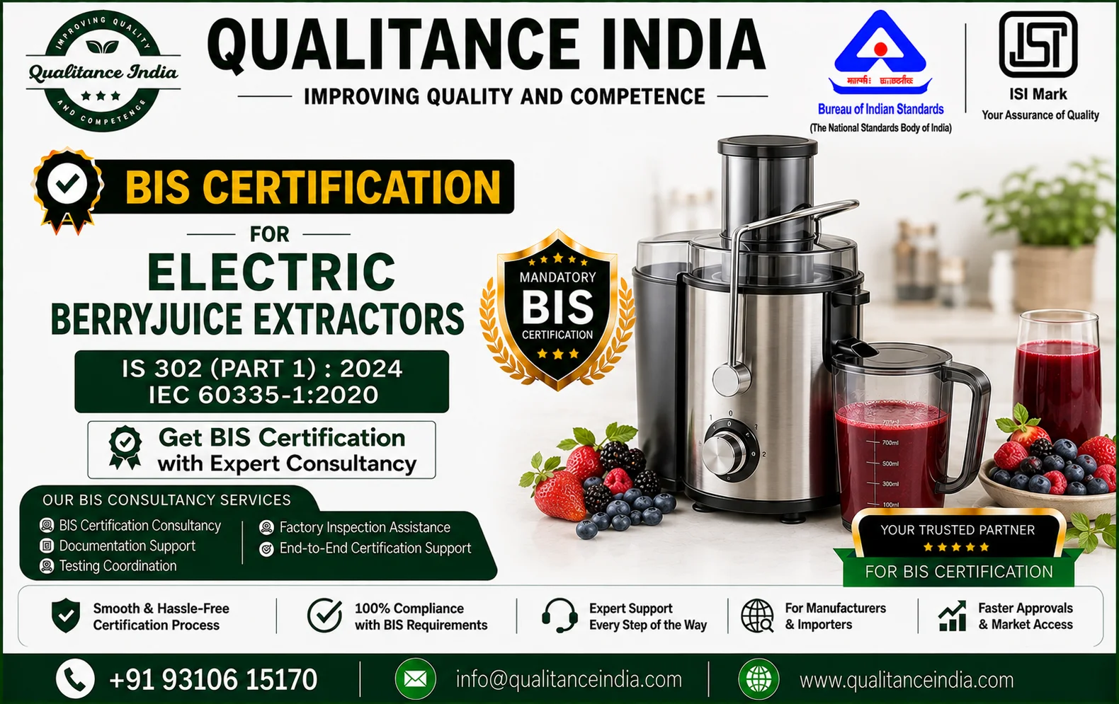 BIS Certification for Electric Berry Juice Extractors in India: Complete Guide (IS 302 Part 1:2024)