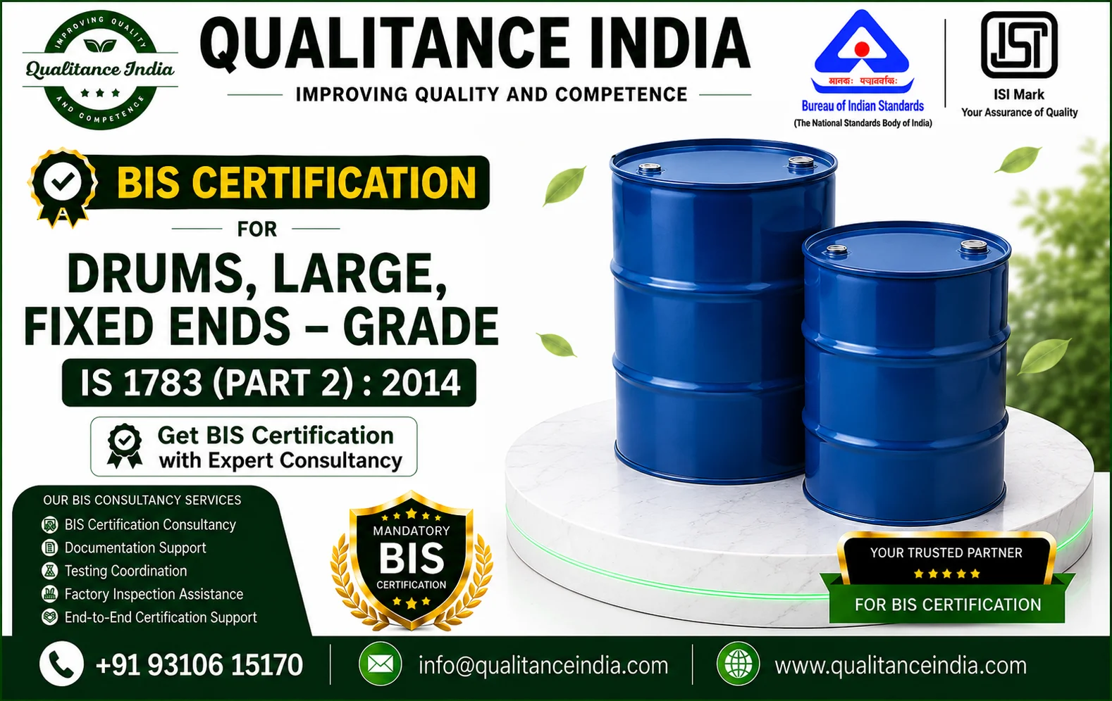 BIS Certification  for Drums, Large, Fixed Ends – Grade B | IS 1783 (Part 2):2014 | BIS & ISI Mark Certification
