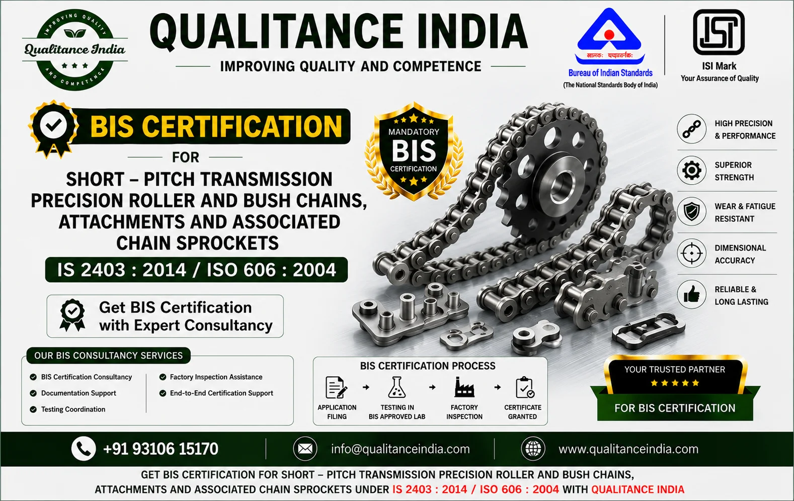 BIS Certification Consultancy for Short-Pitch Transmission Roller & Bush Chains | IS 2403:2014 / ISO 606:2004