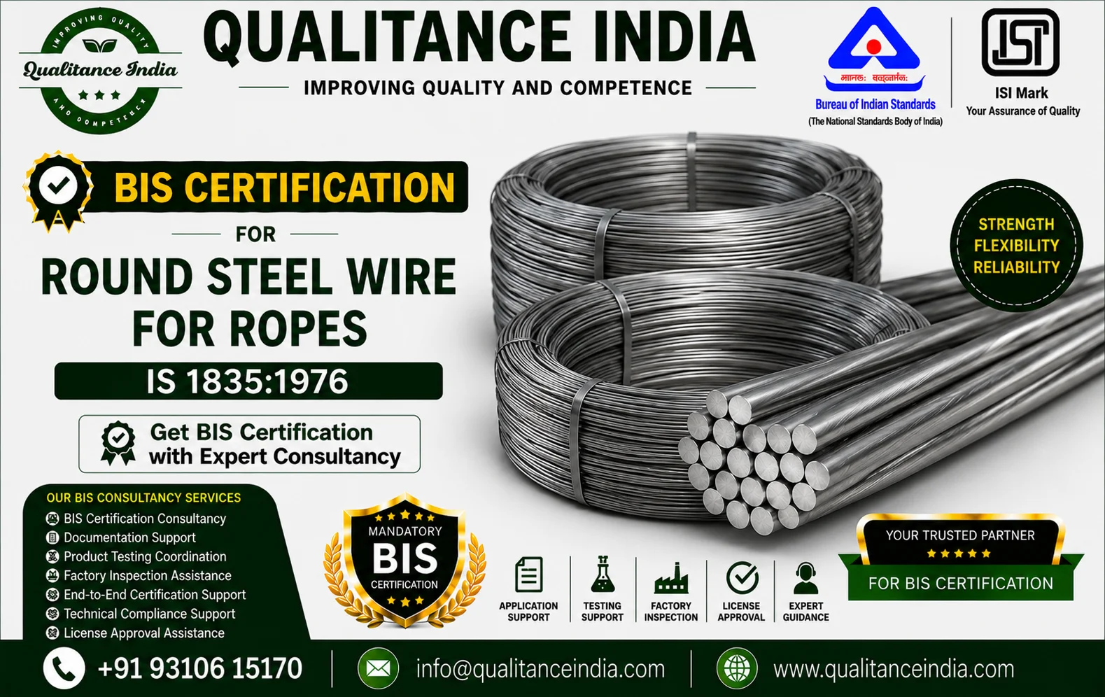 BIS Certification Consultancy for Round Steel Wire for Ropes | IS 1835:1976 | BIS & ISI Mark Certification