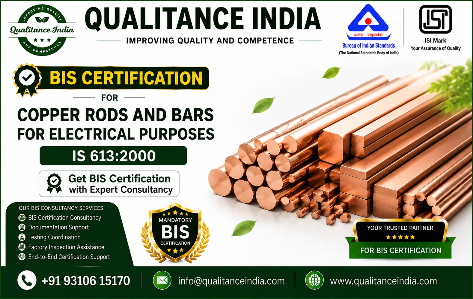 BIS Certification for Copper Rods and Bars for Electrical Purposes | IS 613:2000 | BIS & ISI Mark Certification