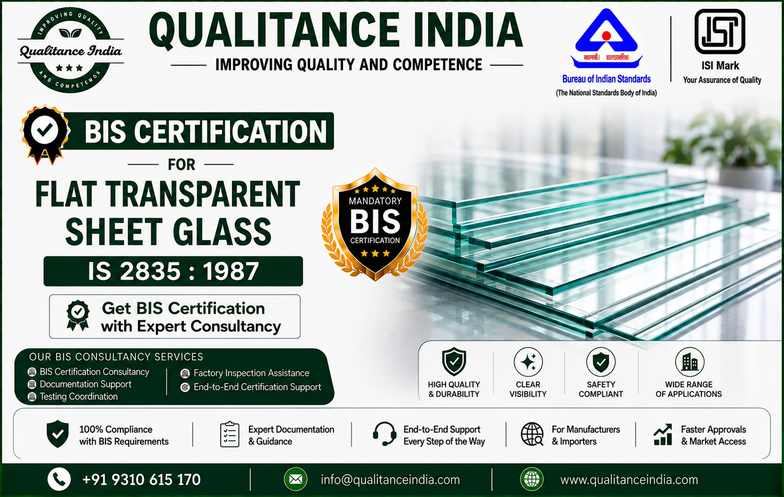 BIS Certification for Flat Transparent Sheet Glass – IS 2835:1987
