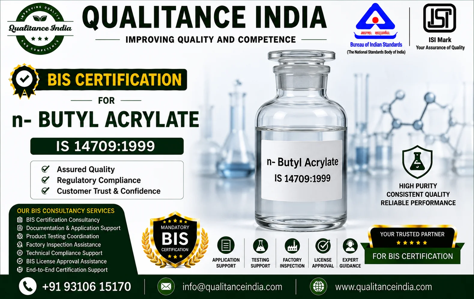 BIS Certification Consultancy for n-Butyl Acrylate | IS 14709:1999 | BIS & ISI Mark Certification