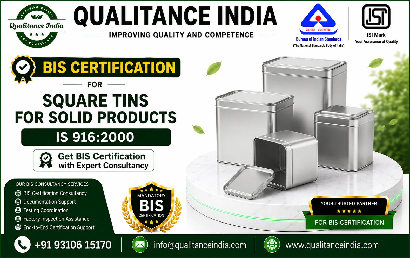 BIS Certification Consultancy for Square Tins for Solid Products | IS 916:2000