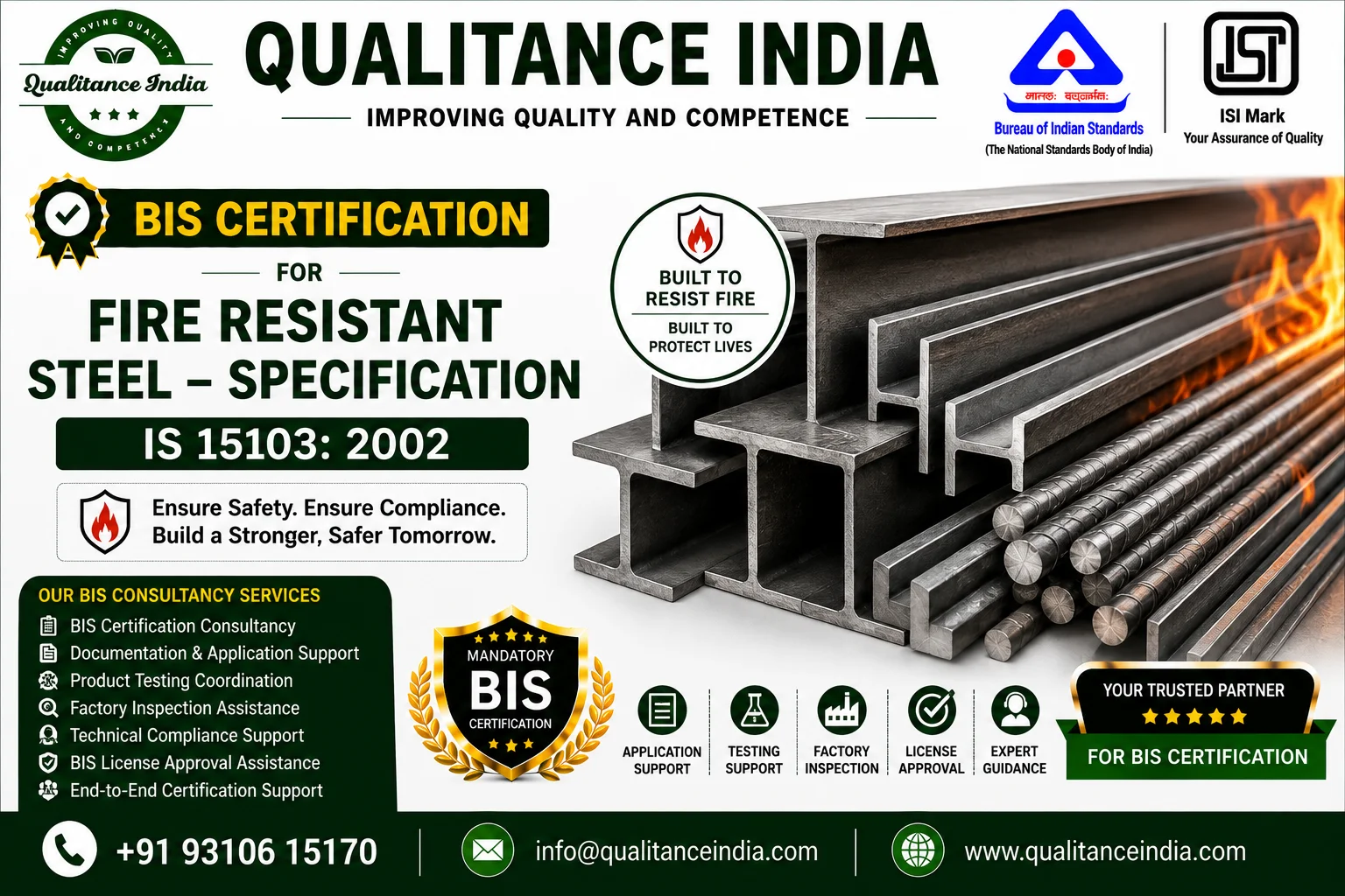 BIS Certification Consultancy for Fire Resistant Steel | IS 15103:2002 | BIS & ISI Mark Certification