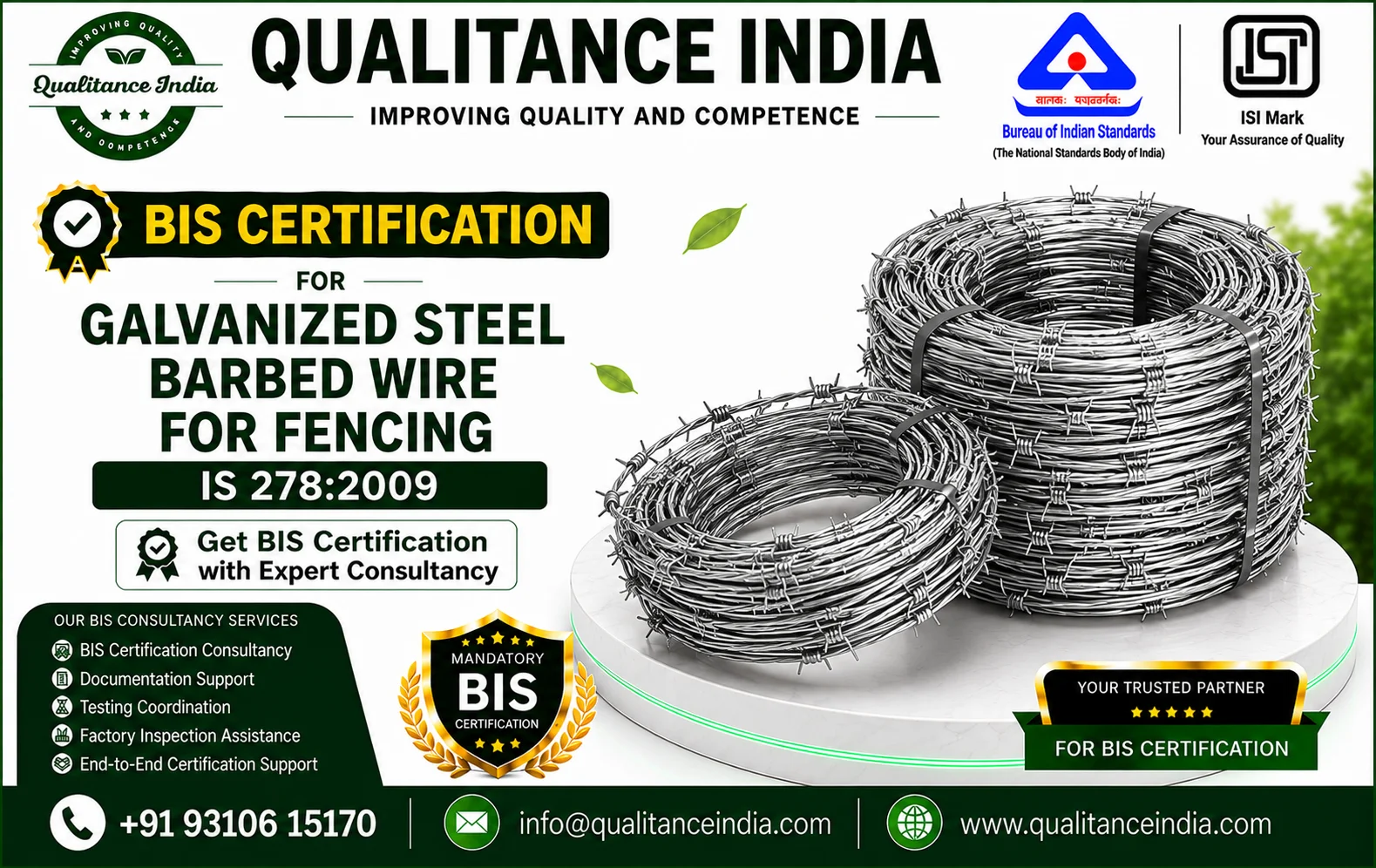 BIS Certification Consultancy for Galvanized Steel Barbed Wire for Fencing | IS 278:2009 | BIS & ISI Mark Certification