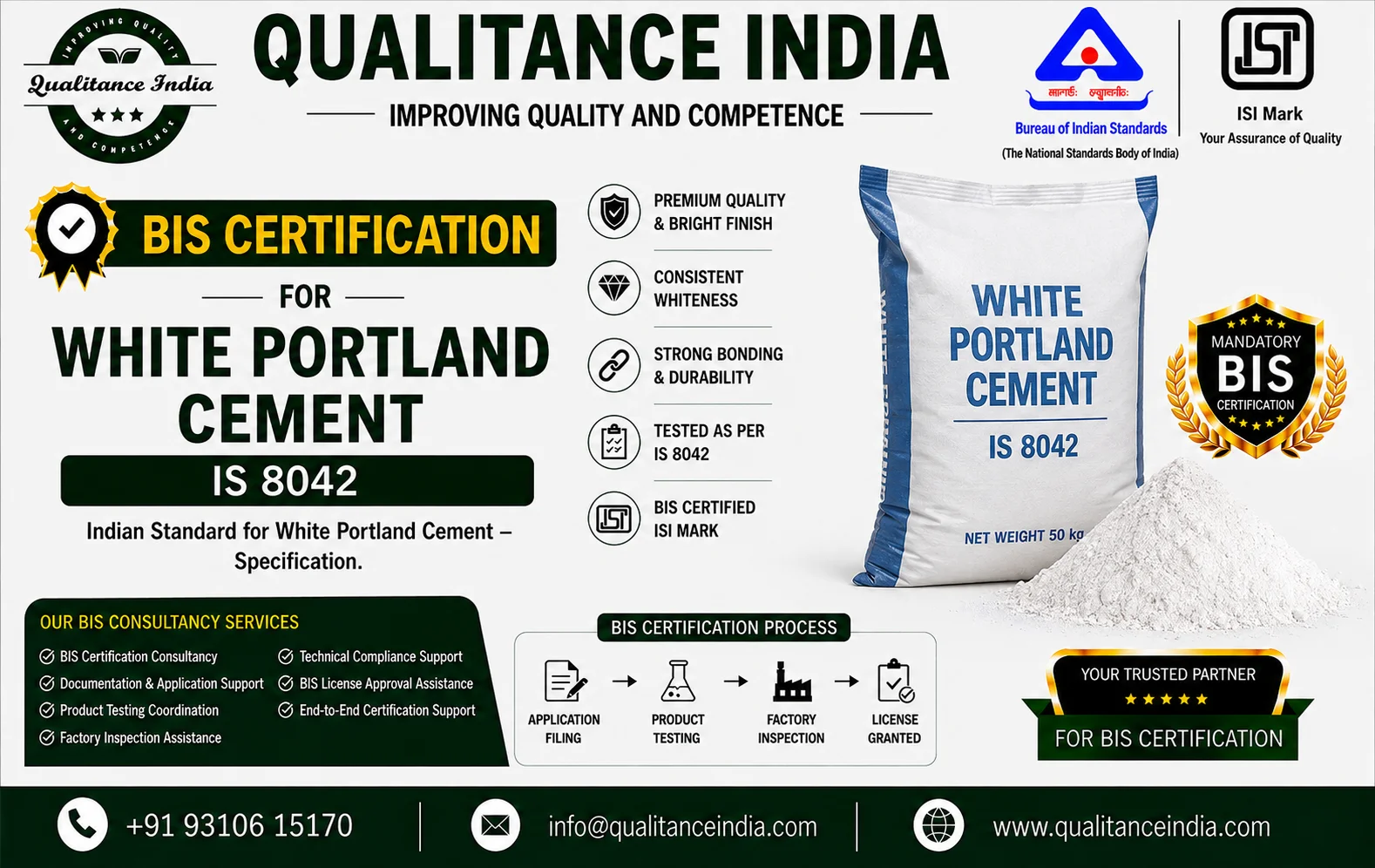 BIS Certification Consultancy for White Portland Cement | IS 8042:2015