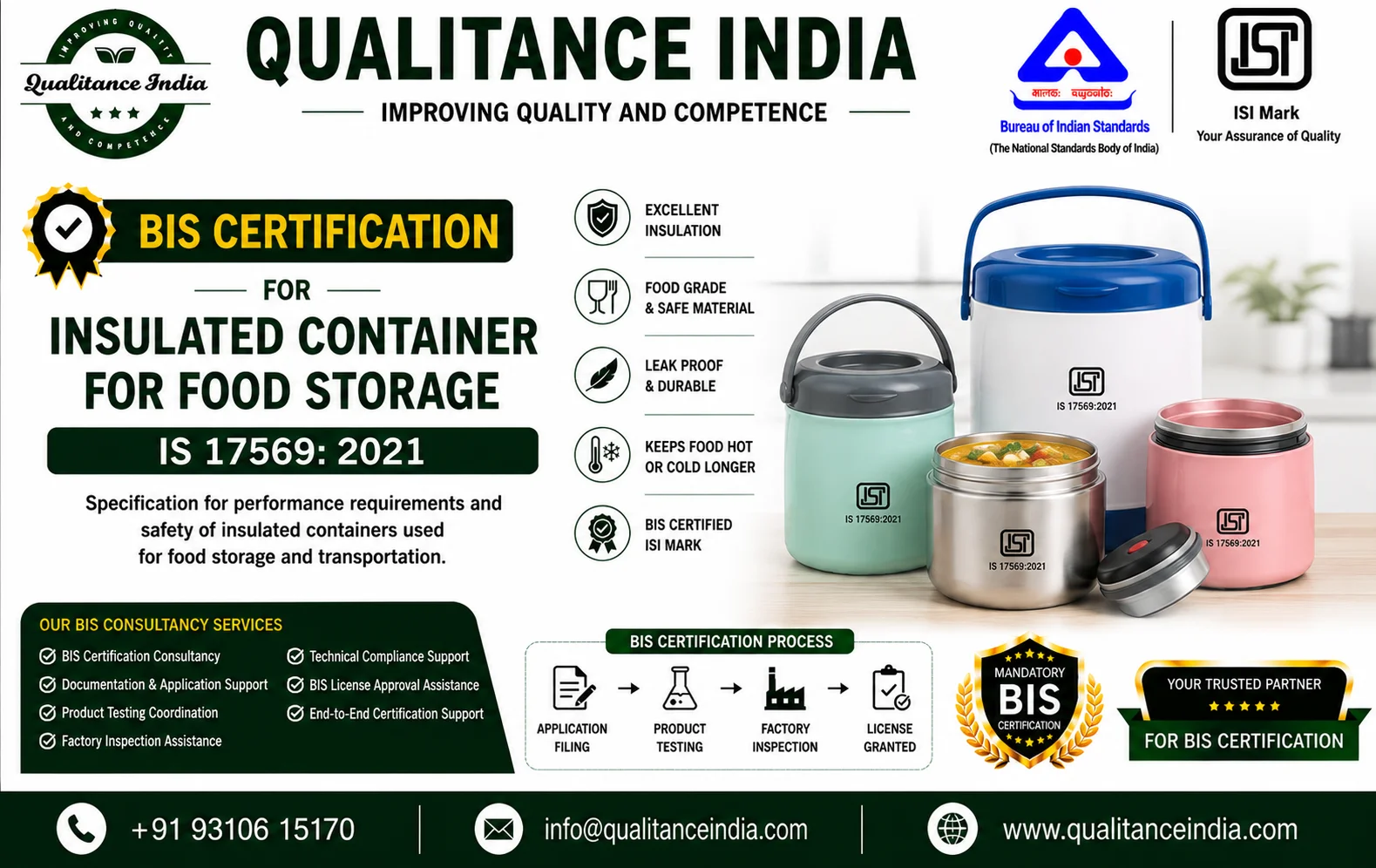BIS Certification Consultancy for Insulated Containers for Food Storage | IS 17569:2021 | BIS & ISI Mark Certification