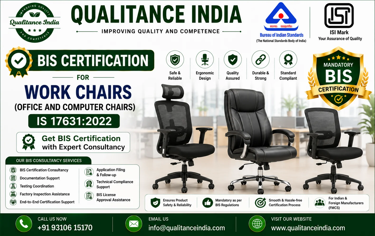 BIS Certification Consultancy for Work Chairs (Office & Computer Chairs) – IS 17631:2022 | Complete ISI Certification Guide