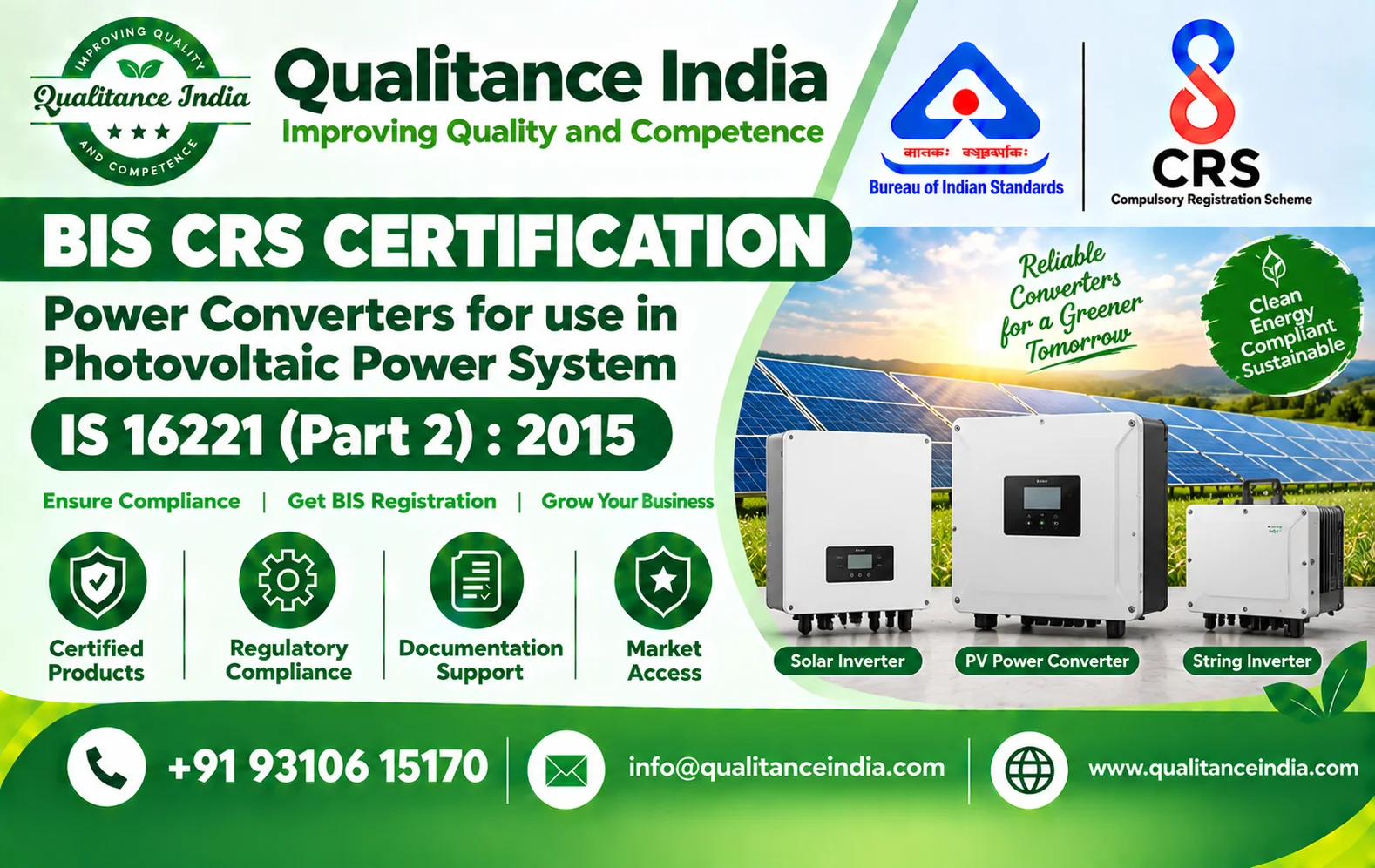 BIS CRS Certification for Power Converters for Use in Photovoltaic Power Systems | IS 16221 (Part 2):2015 | BIS Consultancy