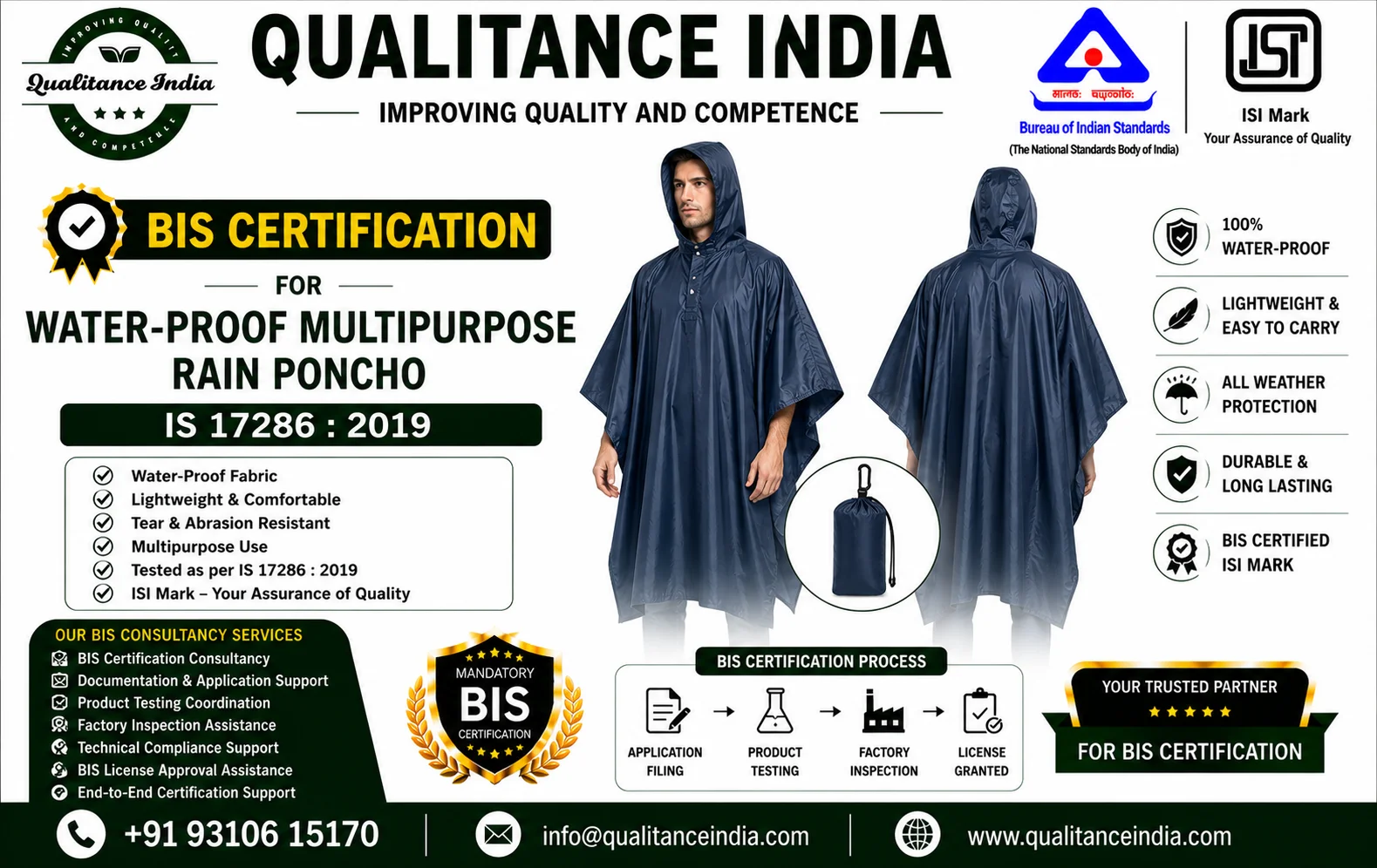BIS Certification Consultancy for Water-Proof Multipurpose Rain Poncho | IS 17286:2019 | BIS & ISI Mark Certification