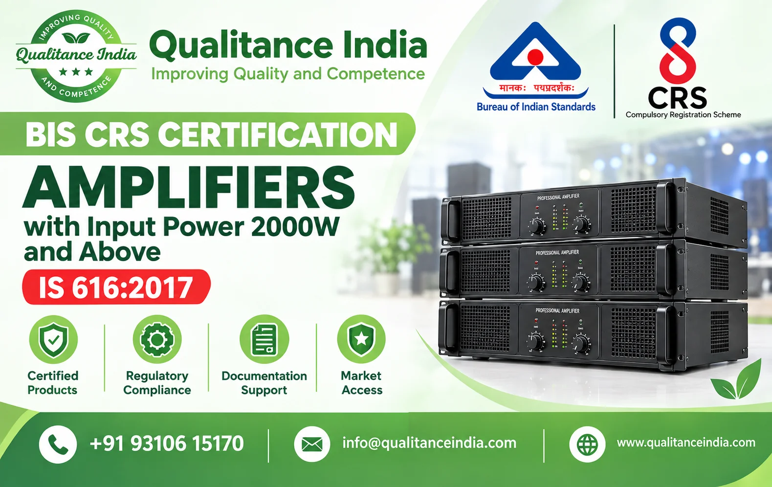 BIS CRS Certification for Amplifiers with Input Power 2000W and Above – IS 616:2017