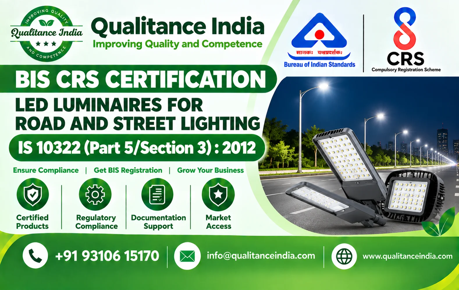 BIS CRS Certification for LED Luminaires for Road & Street Lighting | IS 10322 (Part 5/Section 3):2012 | BIS Consultancy