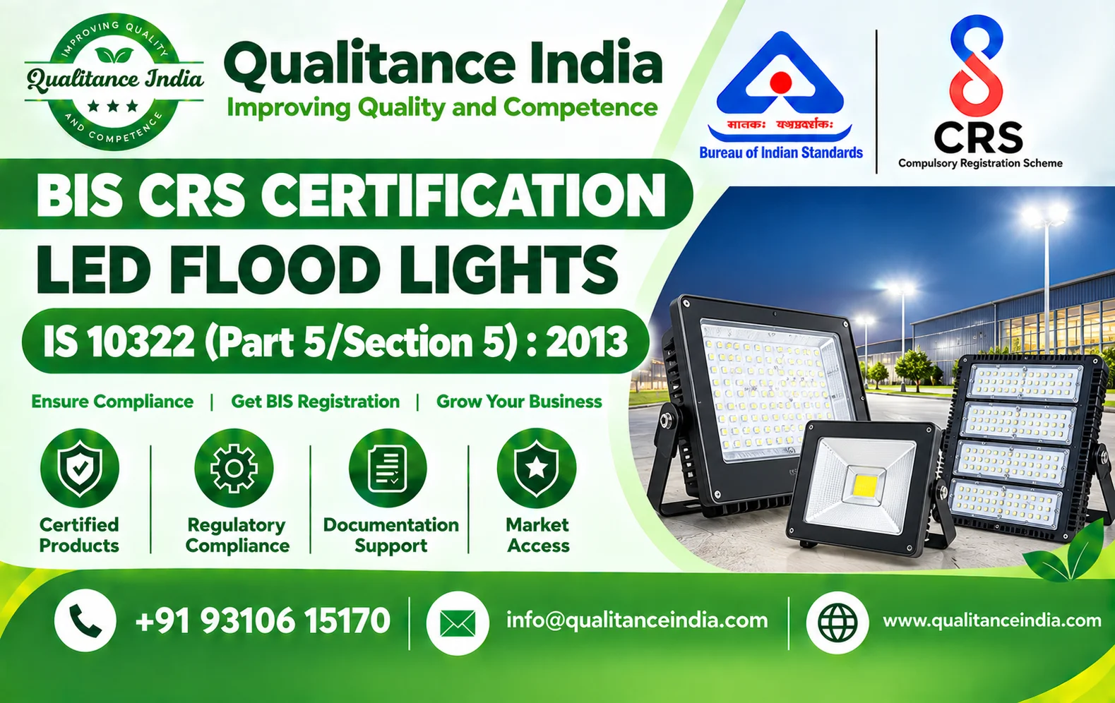 BIS CRS Certification for LED Flood Lights | IS 10322 (Part 5/Section 5):2013 | BIS Consultancy