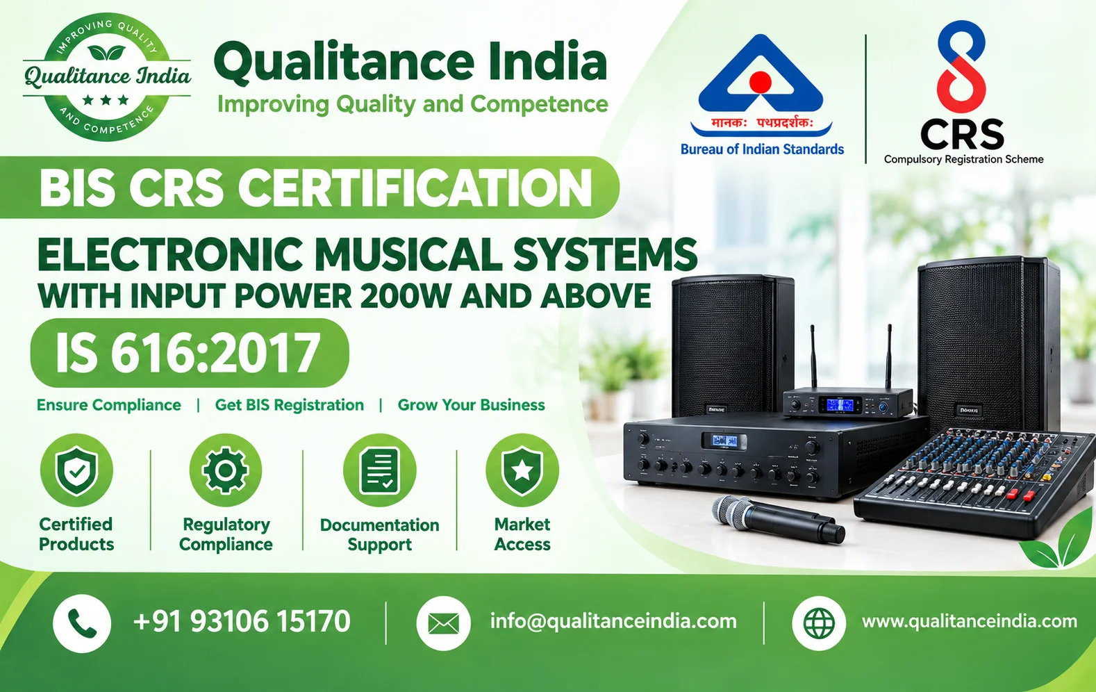 BIS CRS Certification for Electronic Musical Systems with Input Power 200W and Above | IS 616:2017