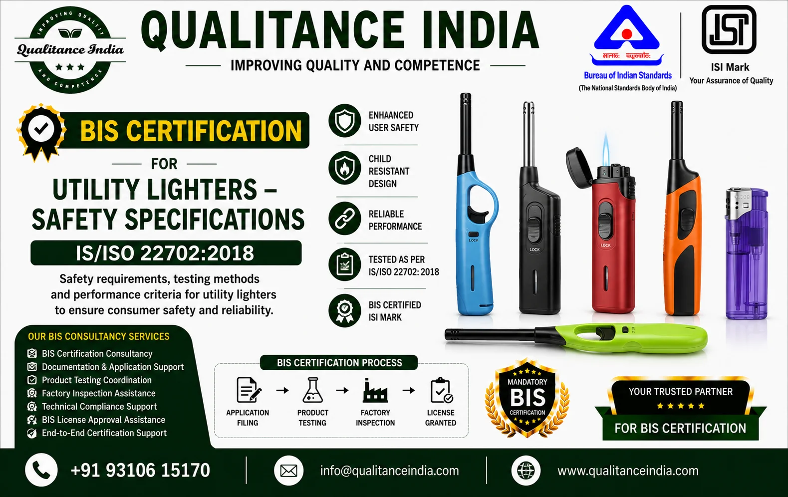 BIS Certification Consultancy for Utility Lighters – Safety Specifications | IS/ISO 22702:2018