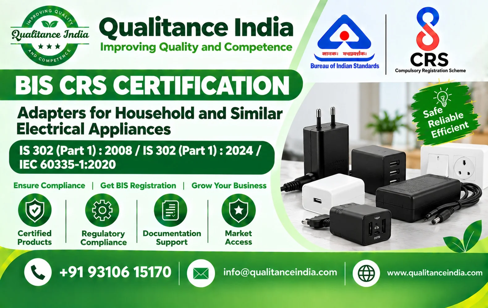 BIS CRS Certification for Adapters for Household & Similar Electrical Appliances | IS 302 (Part 1):2008 / IS 302 (Part 1):2024 / IEC 60335-1:2020 | BIS Consultancy