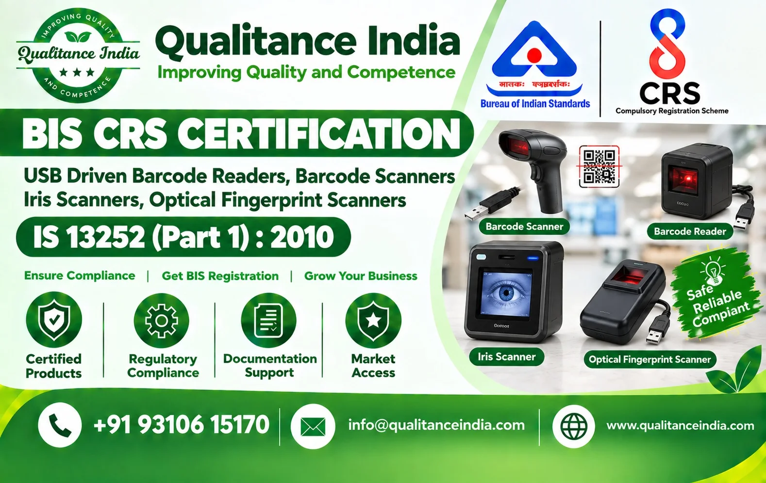 BIS CRS Certification for USB Driven Barcode Readers, Barcode Scanners, Iris Scanners & Optical Fingerprint Scanners | IS 13252 (Part 1):2010 | BIS Consultancy