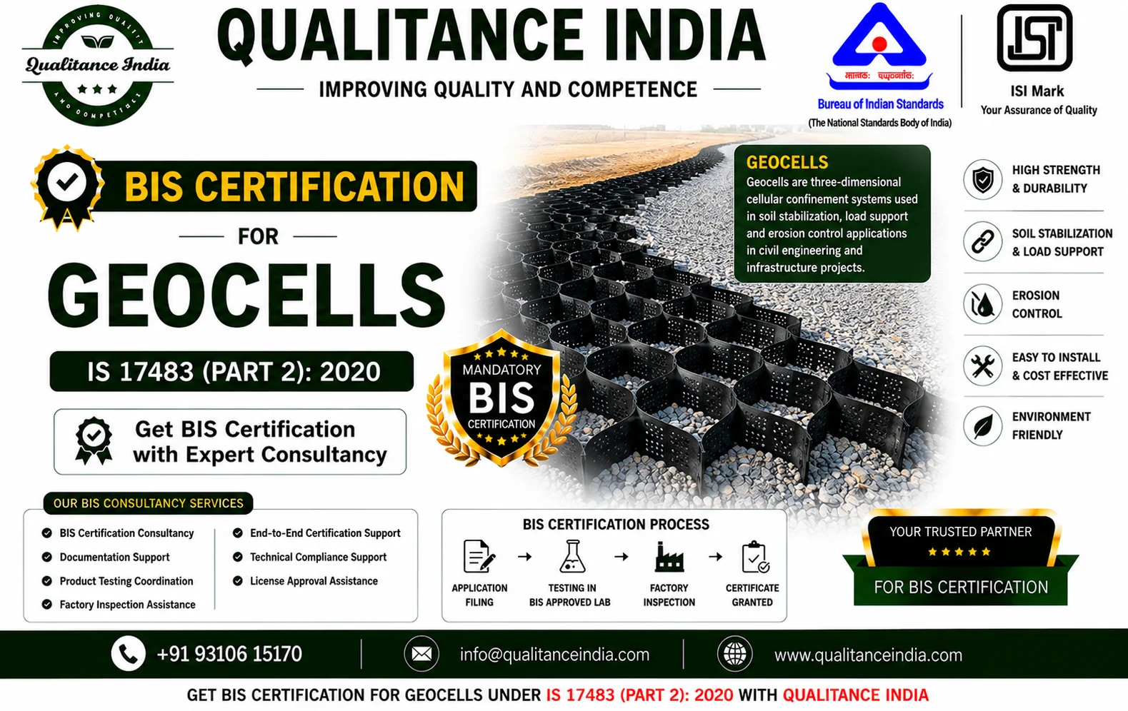 BIS Certification Consultancy for Geocells | IS 17483 (Part 2):2020 | BIS & ISI Mark Certification