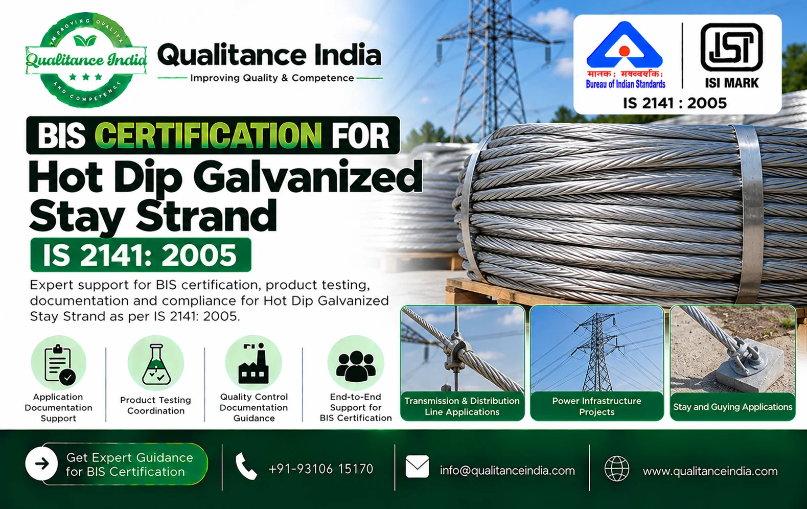 BIS Certification for Hot Dip Galvanized Stay Strand | IS 2141:2005 – Qualitance India