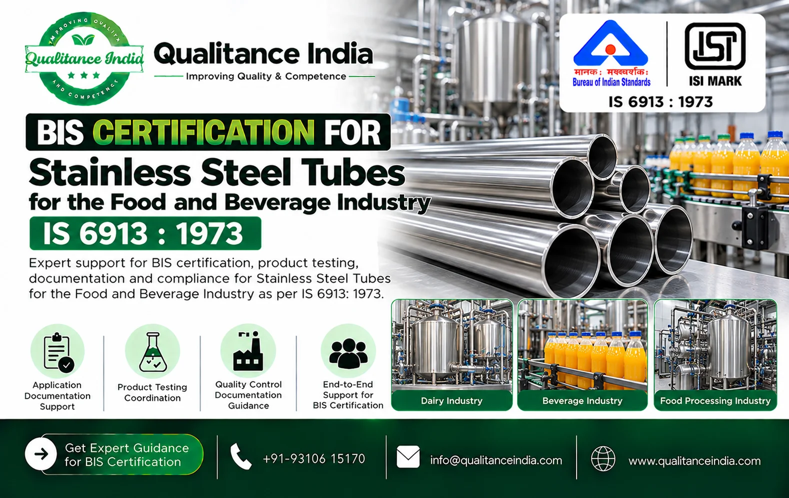 BIS Certification for Stainless Steel Tubes for the Food and Beverage Industry | IS 6913