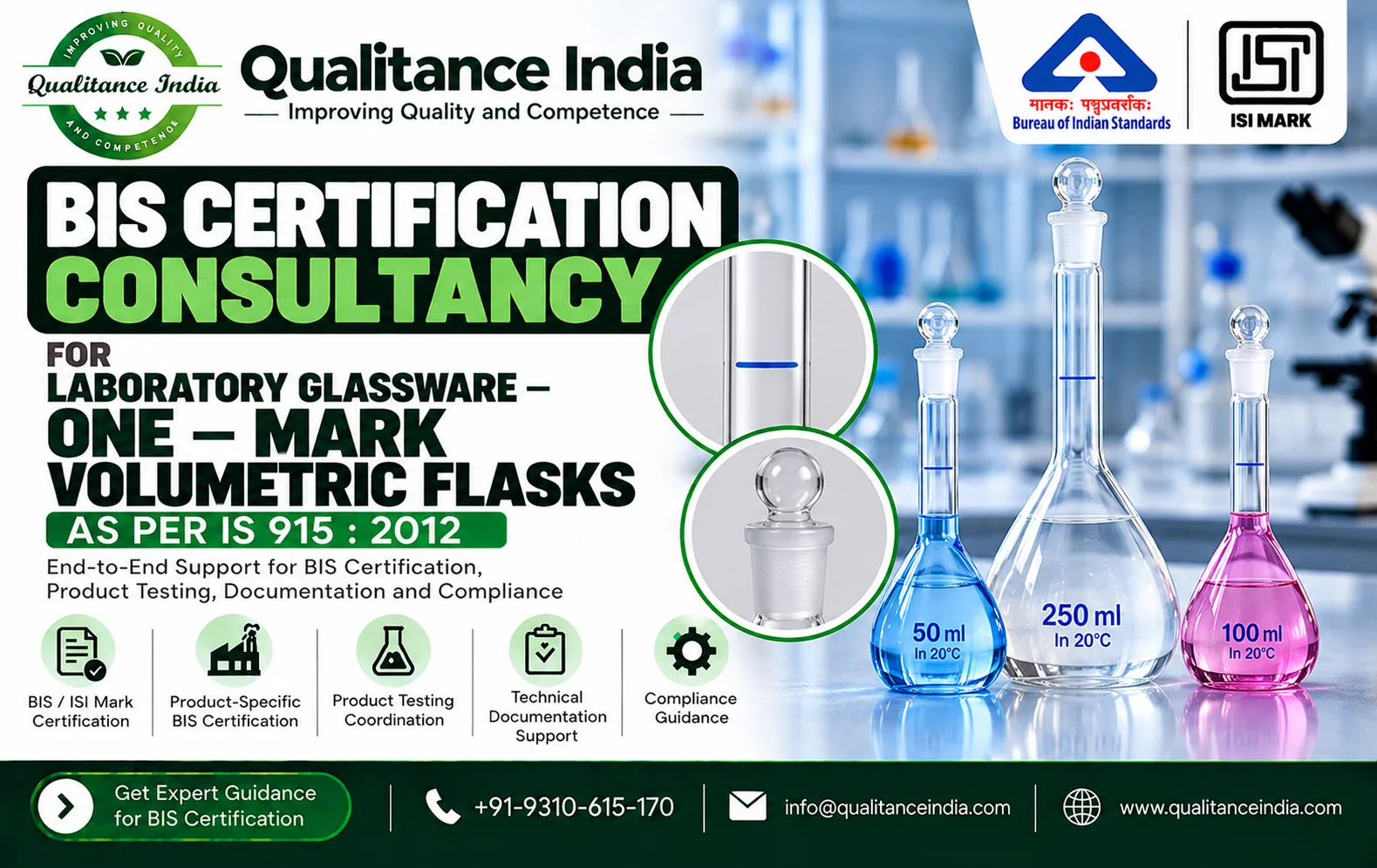BIS Certification Consultant for One-Mark Volumetric Flasks | IS 915:2012 | Qualitance India