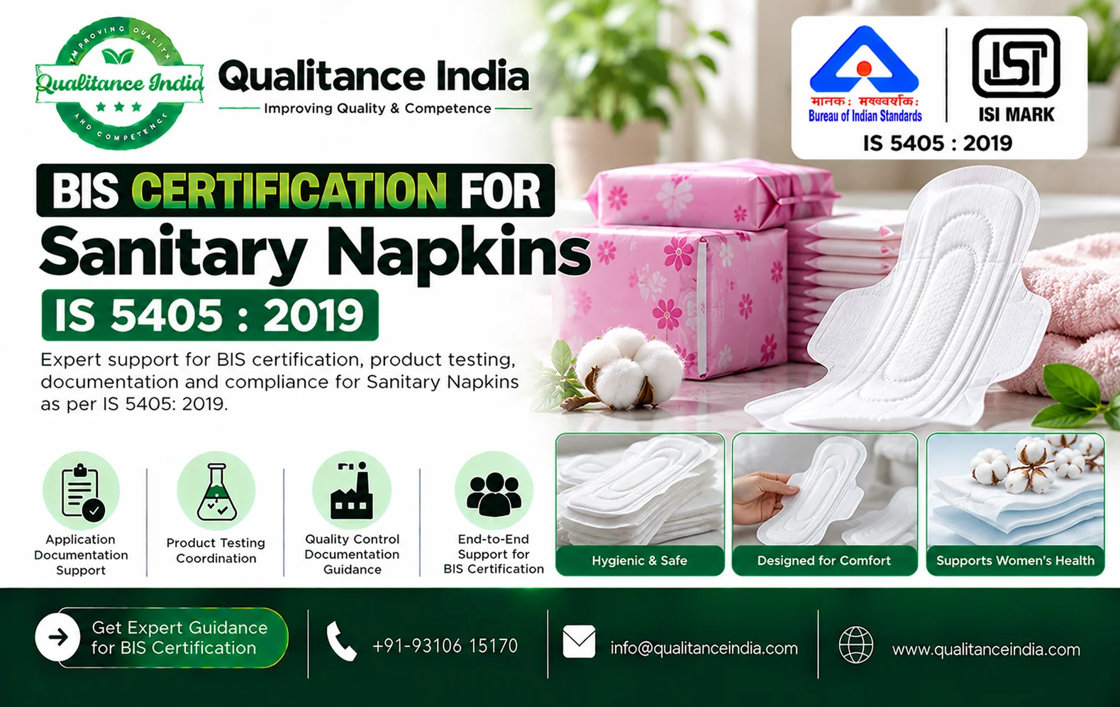 BIS Certification for Sanitary Napkins | IS 5405:2019 — Requirements, Testing and ISI Mark -Qualitance