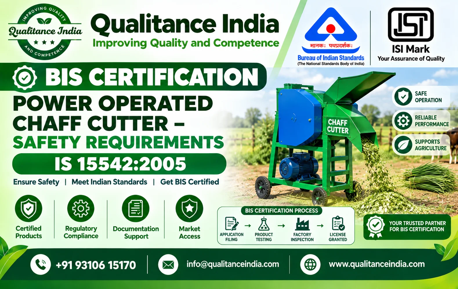 BIS Certification for Power Operated Chaff Cutter | IS 15542:2005 | ISI Mark
