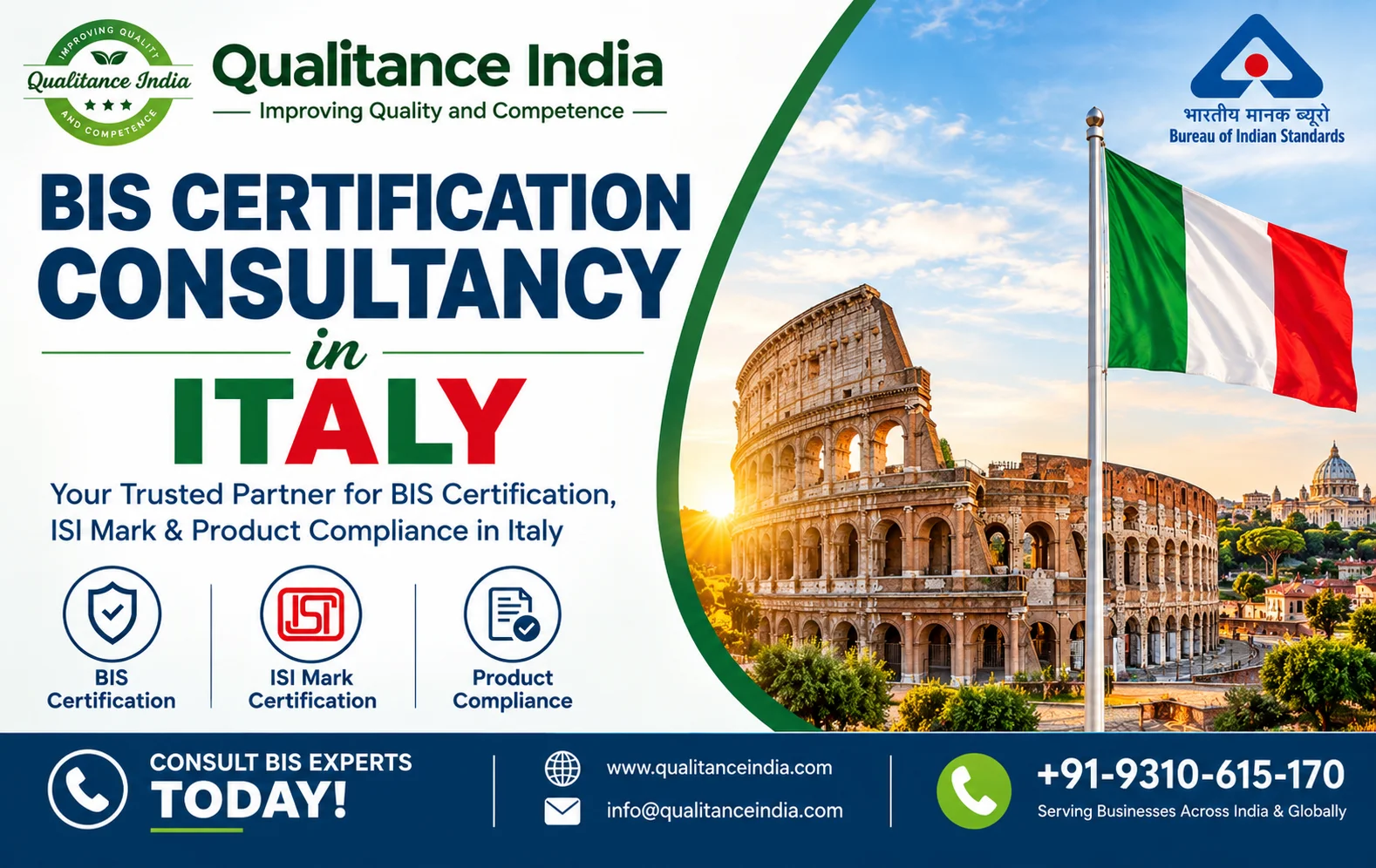 BIS Certification Consultancy in Italy | BIS Certification for Italian Manufacturers Exporting Products to India